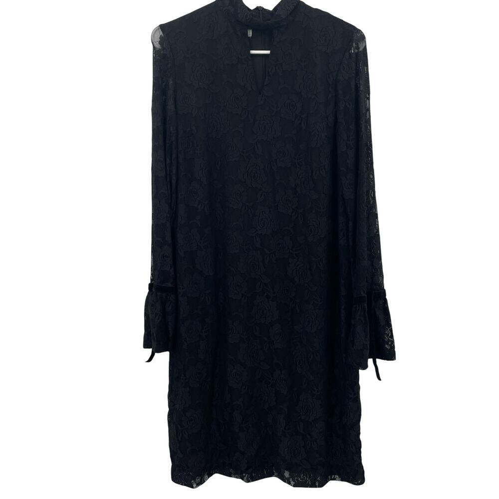 Libby Edelman Black Sheath Dress‎ w/ Black Rose Lace Overlay, *READ*, Size S Y2K